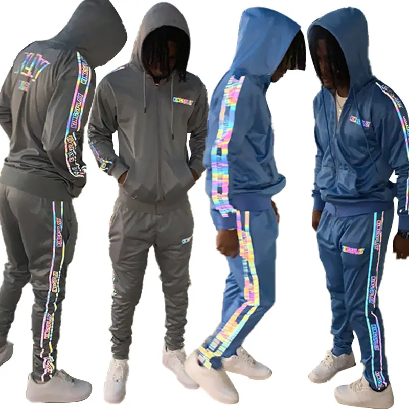 custom logo design your own men track suits reflective unisex sports tech fleece tracksuits for men