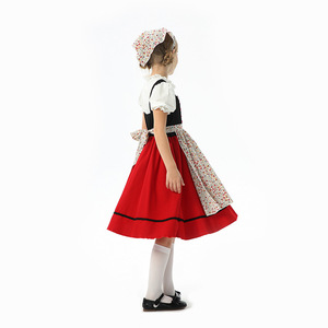 Traditionele Dirndl Halloween-kostuumjurk voor kinderen, set met lijfje, <span class=keywords><strong>blouse</strong></span>, schort, rok, hoofddoek, bloemen, cosplay, feest, rollenspeloutfit - Product Image 4