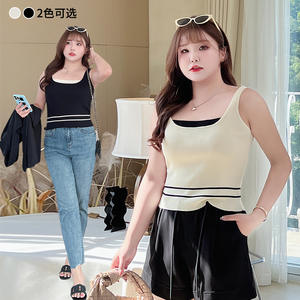 Chaleco de Punto con Bloques de Color Runqi N8652, Talla Grande para Mujer, Top sin Mangas, Beige y Negro, Tela de Poliéster, Estilo Adulto - Product Image 3