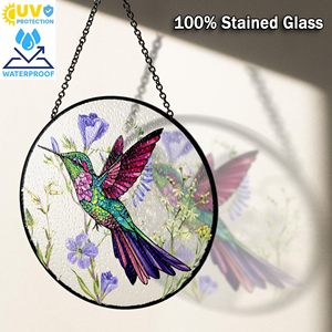 Placa Colgante de Colibrí con Impresión UV, Adorno de Cristal Teñido Auténtico, Regalo para Amantes de las Aves, Venta al Por Mayor - Product Image 2