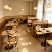 Ensemble de table et chaises de salle à manger en bois massif et rotin tressé, style moderne, pour restaurant, avec banquette commerciale