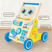 Jouets Montessori pour bébé, chariot à pousser en bois pour tout-petits, forme de robot, planche d'activités multifonctionnelle, jouet éducatif pour la marche
