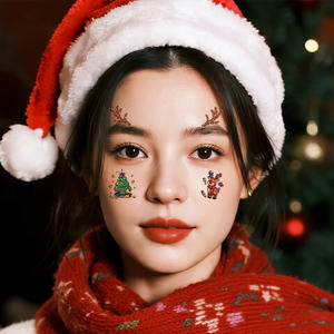 สติกเกอร์แทททูแบบชั่วคราวลายกลิตเตอร์สีสันสดใสสำหรับเทศกาลคริสต์มาสรูปเขากวางการ์ตูนปาร์ตี้รอย<span class=keywords><strong>สัก</strong></span>กันน้ำสำหรับใบหน้าและขา - Product Image 3
