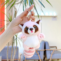 En gros, Adorable porte-clés en peluche, motif ours ou petit raton laveur de dessin animé Kawaii, poupée en peluche douce, breloque de sac, cadeau promotionnel