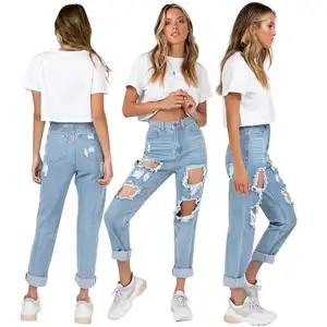 Produsen Kustom Jeans Celana Wanita Desain Terbaru Vaqueros Para Hombre Denim Broek Broek Bermerek Patchwork Jeans Wanita