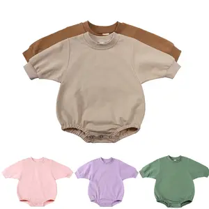 Q30823ブティックブランクバブルロンパース赤ちゃん用カスタムロゴワイドクロッチ幼児スウェットシャツ/幼児ボディスーツスウェットスーツロンパース