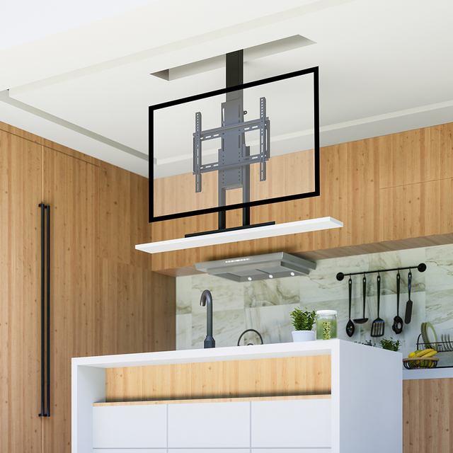 Electric Motorized TV Lift Mechanism Hanger Steel Ceiling Mount 32"-57" TV Lift Bracket with Remote Control High Load 110 Lbs