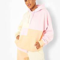 Ensemble 2 pièces sweat à capuche doublé polaire et pantalon de jogging avec logo personnalisé, blocs de couleur, patchwork, coupes et coutures, survêtement oversize pour femme