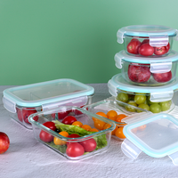 Vente en gros de réfrigérateur de cuisine domestique va au micro-ondes boîte à lunch carrée ronde rectangulaire en verre ensemble de récipients de stockage des aliments