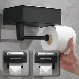 Porte-papier toilette mural moderne, design minimaliste rectangulaire en aluminium, noir, gris, blanc, pour salle de bain - Product Image 5