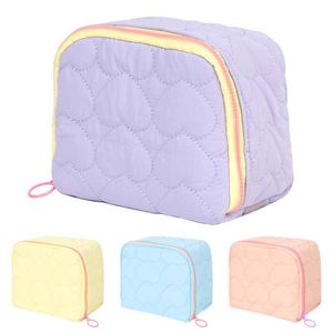 Cute Quilted Heart Jute <b>Makeup</b> <b>Bag</b> <b>Large</b> Capacity Travel Cosmetic Organizer Handle Kawaii Colorful Strap Toiletry Storage Pouch - Product Image 1