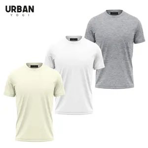 Camiseta de Fitness transpirable personalizada para hombre, camisa 100% de algodón con estampado pesado liso con cuello redondo, camiseta blanca de manga corta ajustada para gimnasio