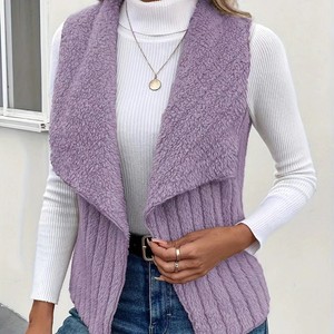 Manteau d'hiver décontracté pour <span class=keywords><strong>femme</strong></span> avec veste en fausse <span class=keywords><strong>fourrure</strong></span> sur le devant et gilet <span class=keywords><strong>sans</strong></span> manches motif Sherpa natif imprimé chaud et flou - Product Image 5