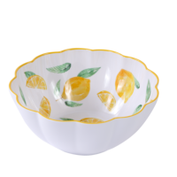 Service de table en mélamine motif citron estival, assiettes et bols en mélamine incassables à bord festonné en forme de fleur jaune