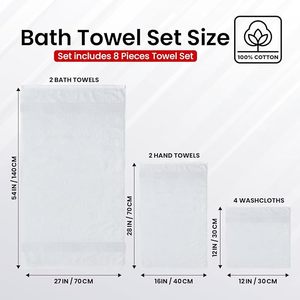 Lot de 8 serviettes de bain en coton 100 %, 500-600 GSM, qualité hôtelière, en tissu éponge, pour hôtel, maison, salle de sport, spa - Product Image 2