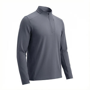 Sudadera de punto para hombre con cremallera de un cuarto, cuello alto, manga larga, de secado rápido, color liso, corte regular, para otoño - Product Image 3