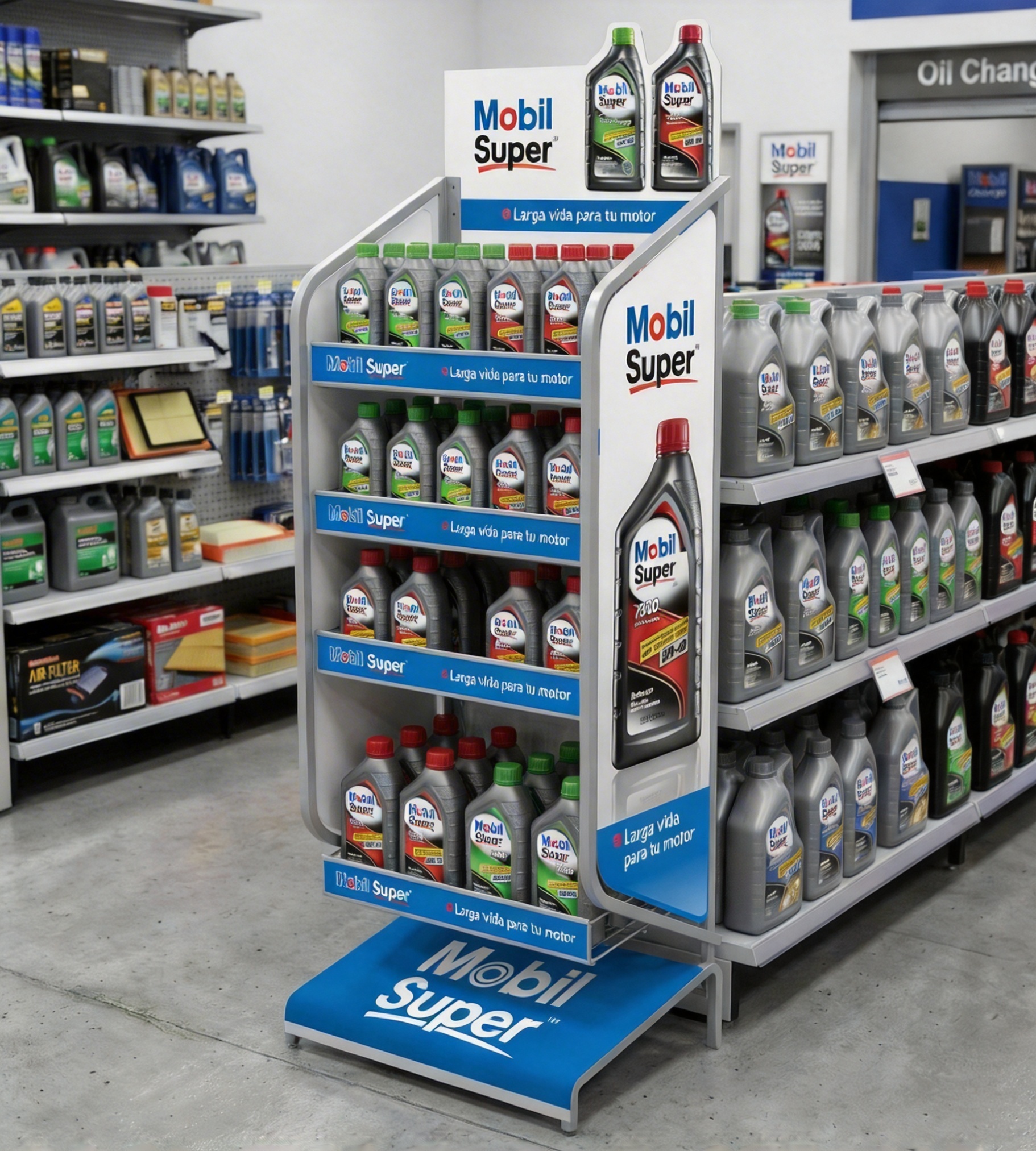 Apache Custom 4 Tier Lubricating Oil Display Shelf for Auto Repair Shops, Gas Stations and Automotive Part Stores