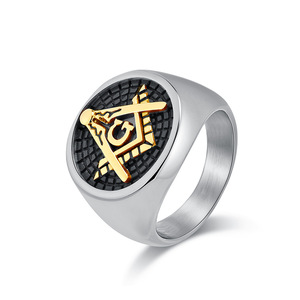 Freemason Stainless Steel <b>Ring</b> Men's Geometric Design Titanium Steel Jewelry Gift Gold And Silver Two Tone - Product Image 5
