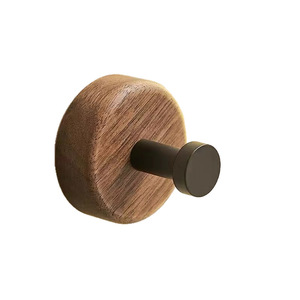 Wooden Wall <b>Hook</b> Round <b>Black</b> Walnut Coat Hanger Bathroom Entryway Use - Product Image 4