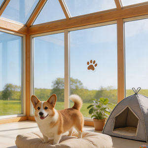 Serre pour animaux de compagnie <span class=keywords><strong>avec</strong></span> toit en polycarbonate, structure en aluminium, porte et fenêtre, abri en verre transparent, jardin d'hiver extérieur pour chien - Product Image 1