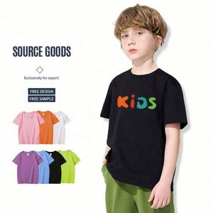 T-shirts décontractés à col rond en tricot doux et agréable pour la peau pour enfants, 100% coton pur, manches courtes - Product Image 1