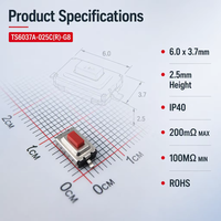 TS6037A-025C(R)-G8 6.0x3.7mm 2.5mmhight Petit Bouton SMT Commutateur Rouge Stem Tact Switch