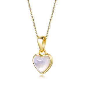 Colgante de oro de 18k con cadena de perlas, collar de perlas, corazón, grande