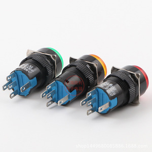 Interruptor de Botón Pulsador LA16Y 11DZ 16mm Autoblocante de 5 Pines con Luz Indicadora LED Roja, Amarilla y Verde - Product Image 1