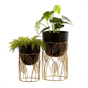 Modern Luxury Gold Metal Planter with Stand Decorative Black Flower <b>Pot</b> Elegant Indoor Outdoor Plant <b>Holder</b> Home Decor - Product Image 1