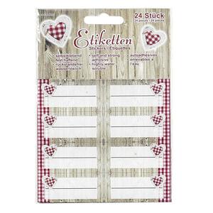 Etiquetas, paquete de 24, diseño de corazón, fondo de madera a cuadros rojos, pegatinas decorativas autoadhesivas - Product Image 1