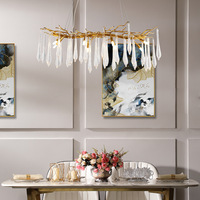 Luxe Moderne Plafond Suspendu Grande Branche En Laiton Lustre Verre Cristal Goutte D'eau Lumière En Gros Au Détail Maison Hôtel