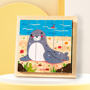 Gioco Educativo in Legno Puzzle 3D a Quattro Lati Blocchi con Animali Temi Cartoon per Bambini e Bambine - Product Image 5