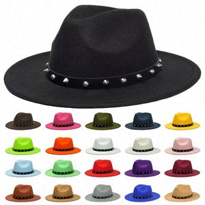 Sombreros de fieltro unisex con cinta de moda, estilo vintage, ala ancha, tipo Panamá, vaquero, Fedora, personalizables para fiestas - Product Image 1