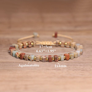 Stile Vintage bracciale in pietra naturale per donna quadrato Agalmatolite treccia di perline braccialetto bohémien guarigione energia pietra gioielli - Product Image 3