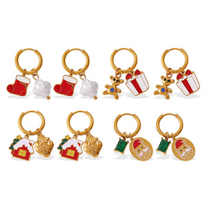 Boucles d'oreilles pendantes style Noël, plaquées or 18 carats, en alliage de zinc, design de dessin animé, pour femme, cadeau - Product Image 5