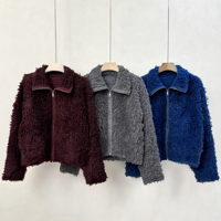 Cardigan en tricot bouclé shaggy de haute qualité pour femme, coupe oversize, avec col à revers, fermeture éclair, poignets et ourlet côtelés, coupe ample
