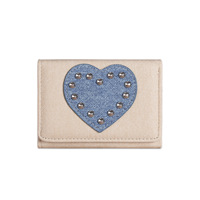 Portefeuille triple pliant pour femme en laiton, style cœur, rétro, tendance coréenne, porte-cartes multifonctionnel