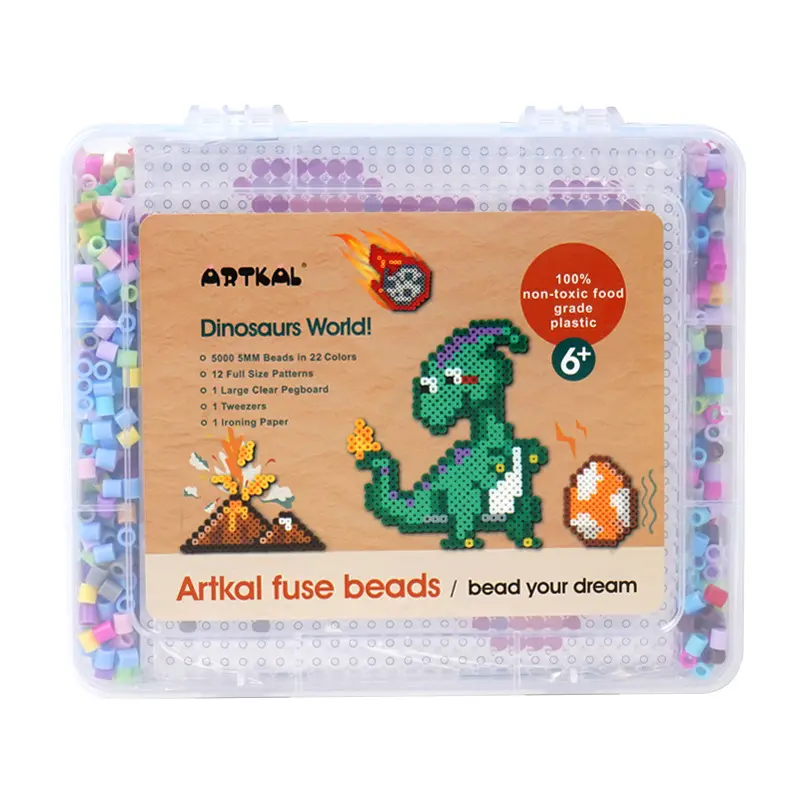 Diy Ambachtelijke Zekering Ijzer Perler Kraal Kit Speelgoed Voor Kinderen Speelgoed T Rex Perler Kralen Kits Met Hama Kralen Pegboard, Dinosaurus Patroon