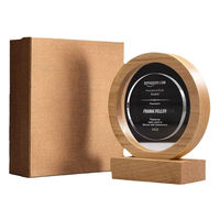 Trophée en cristal sur base en bois personnalisée, logo par sublimation, trophée rond en cristal sur base en bois