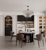 Buffet moderne, armoire de rangement en bois sur mesure avec éclairage LED et porte vitrée pour salle à manger