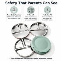 Assiette et bol antidérapants en silicone en acier inoxydable SUS304, vaisselle pour bébé, ensemble de repas pour tout-petits, compatible lave-vaisselle