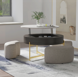 31.5" <b>Round</b> Lift-Top Modern Steel Portable Convertible <b>Coffee</b> <b>Table</b> Set <b>Black</b> - Product Image 1