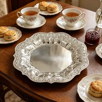 Assiette de présentation dorée en plastique PP, élégante et durable, design ajouré en dentelle, style américain haut de gamme, idéale pour mariages et réceptions, directement de l'usine