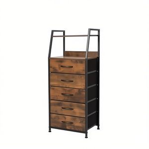 Organizador de Gabinete Rústico Marrón de 5 Cajones, Estante de Almacenamiento para Dormitorio con Marco de Metal y Madera de Acacia, Multifuncional, Duradero, Tipo Vertical - Product Image 1
