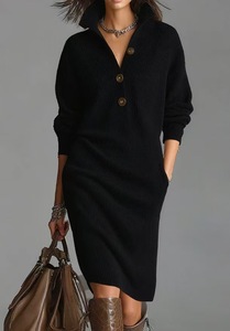 ZZH499 - Vestido Camisero de Encaje con Malla, Nuevo, Ajustado a la Cintura, Color Puro, Elegante - Product Image 4