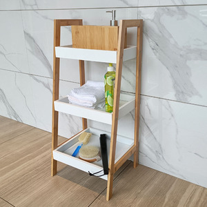 <span class=keywords><strong>Etagere</strong></span> De Rangement personnalisé, étagère d'échelle, étagères De Rangement en bois, étagères De salle De bain en bambou écologique avec boîte <span class=keywords><strong>blanche</strong></span> - Product Image 4