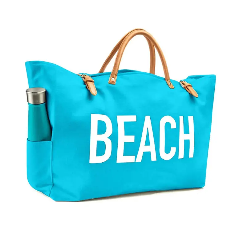 Grosir 2024 musim panas disesuaikan dicetak kanvas besar tas pantai wanita belanja tas Tote Travel Bag
