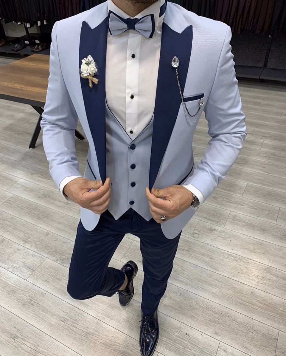 Costume 3 Pièces Homme 2025 - Pantalon Slim, Veste, Gilet - Polyester/élasthanne - Bleu Clair - Mariage, Affaires - 5