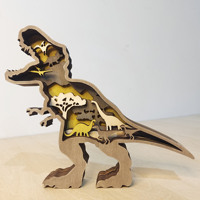 Sculptures de dinosaures hexagonales en bois gravées à la main en gros - Cadeau d'anniversaire décoratif creux multicouche réutilisable pour table