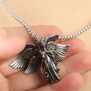Collier pendentif ange en acier inoxydable à six ailes, bijoux de mode pour homme 231029 - Product Image 2